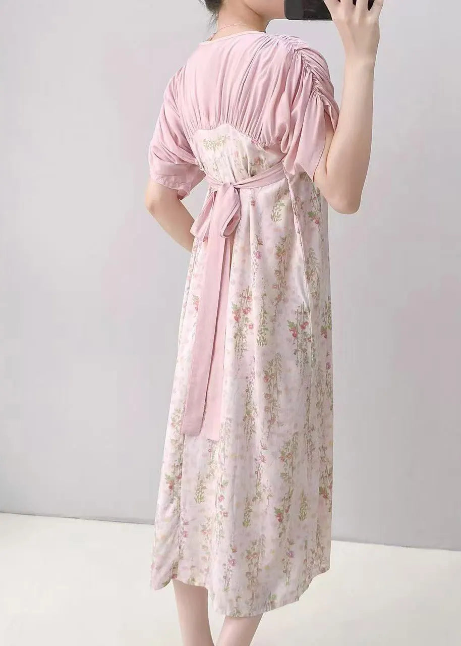 Natural Light Blue Print Patchwork Maxi Dresses Pajama Summer