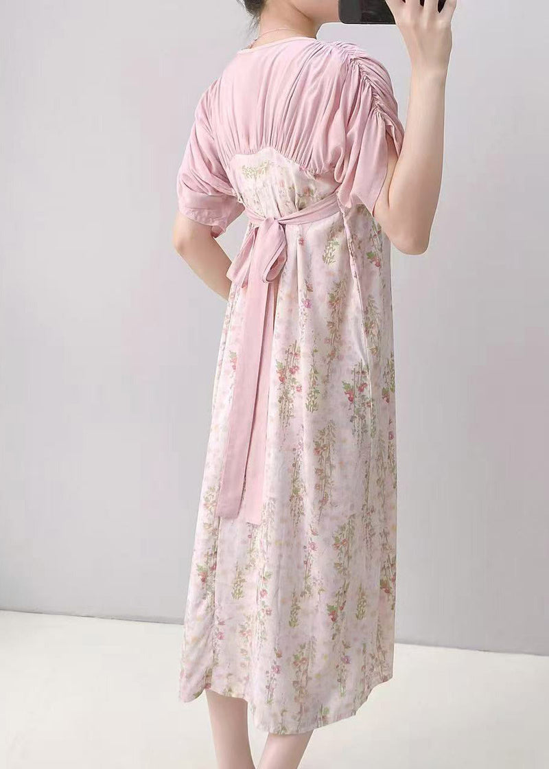 Natural Light Blue Print Patchwork Maxi Dresses Pajama Summer