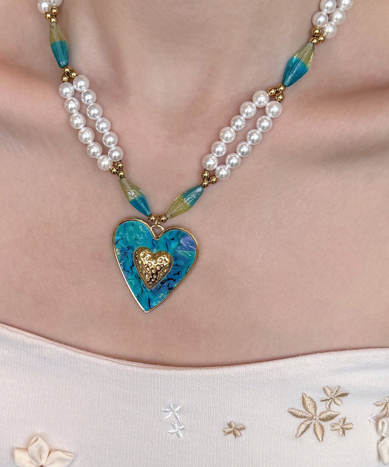 Blue Love Pearl Adjustable Alloy Pendant Necklace