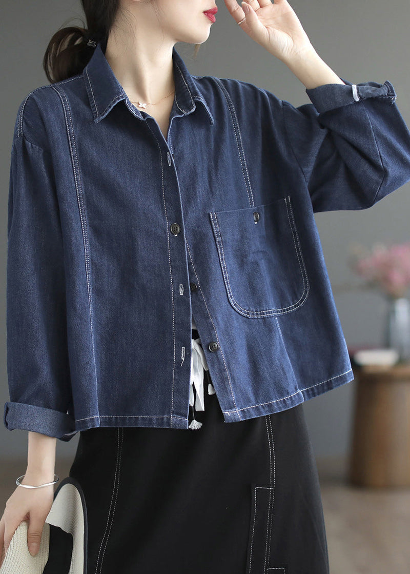 Blue Peter Pan Collar Patchwork Button Denim Coats Spring