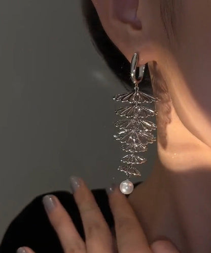 Silk Copper Overgild Hollow Out Pearl Drop Earrings