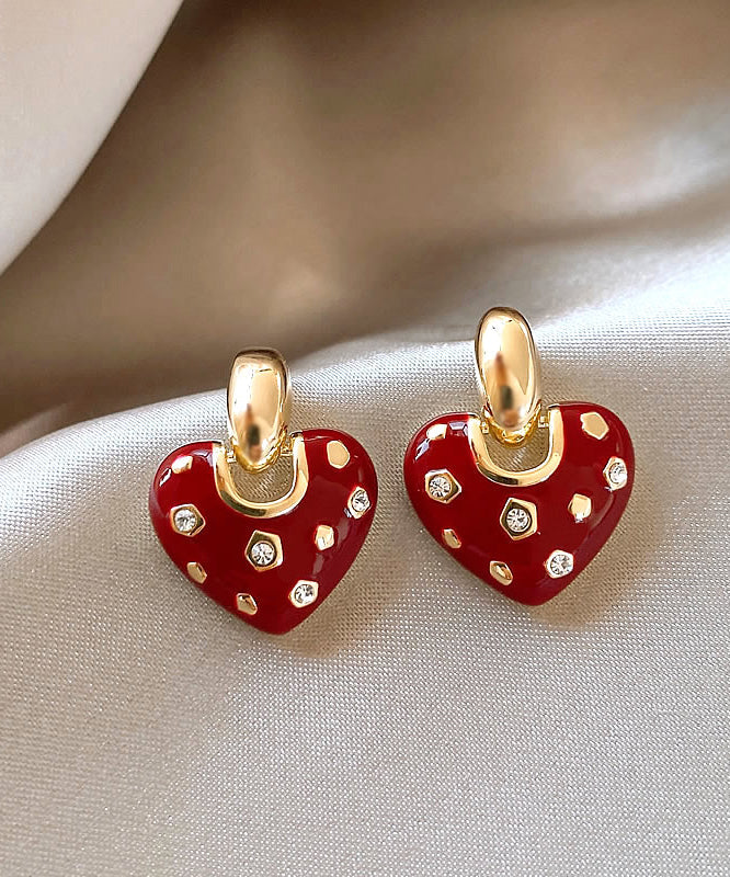 New Red Copper Alloy Zircon Love Drop Earrings