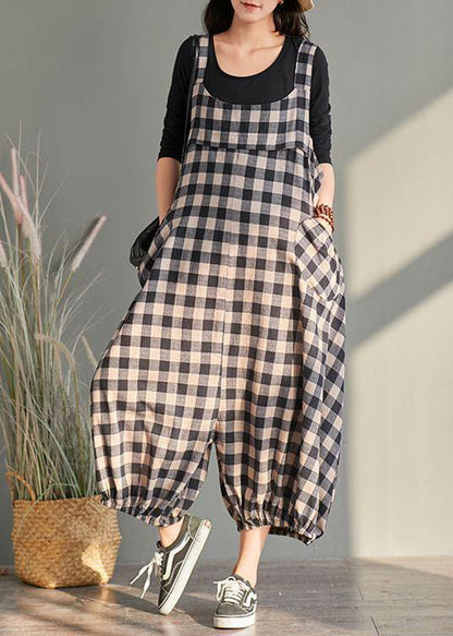 New Cage Pants Plaid Jumpsuit Cotton and Linen Overalls