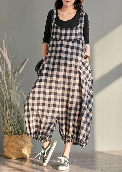 New Cage Pants Plaid Jumpsuit Cotton and Linen Overalls