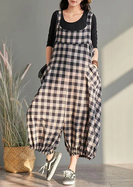 New Cage Pants Plaid Jumpsuit Cotton and Linen Overalls