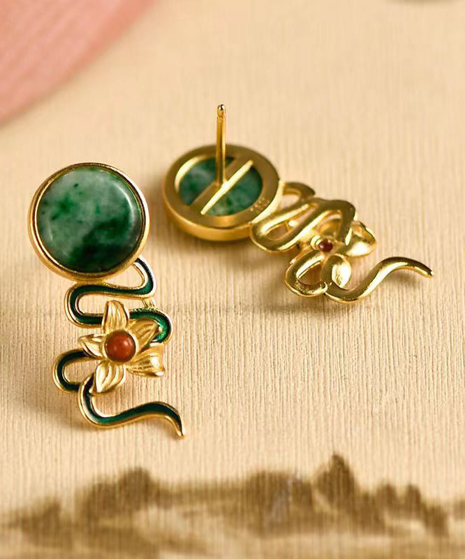 Green Jade Silver Stud Earrings