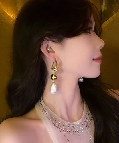 Unique Gold Sterling Silver Overtild Pearl Tassel Drop Earrings