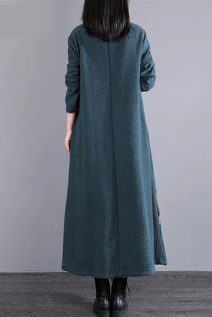 Fluffy Print Dress Winter Cotton Dress