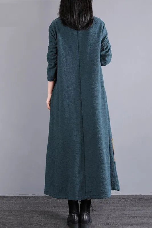 Fluffy Print Dress Winter Cotton Dress