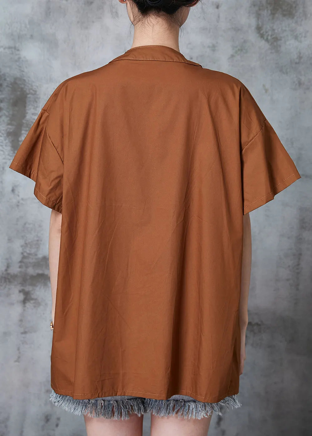 Unique Caramel Asymmetrical Oversized Cotton Shirt Tops Summer