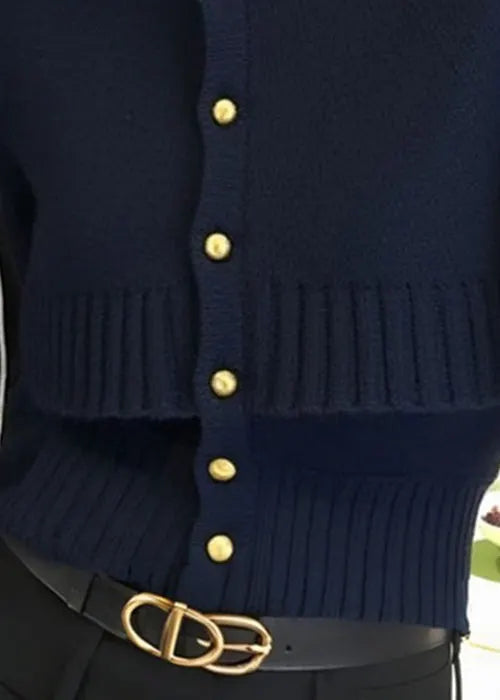 French Navy Button False Two Pieces Knit Cardigan Winter