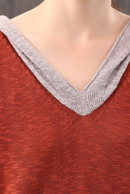 Color Contrasting Hooded Sweater
