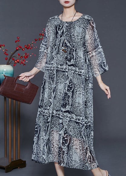 Grey Oversized Print Chiffon Dress Summer