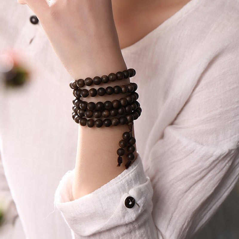 Agarwood 108 Wood Mala Beads Peace Strength Bracelet