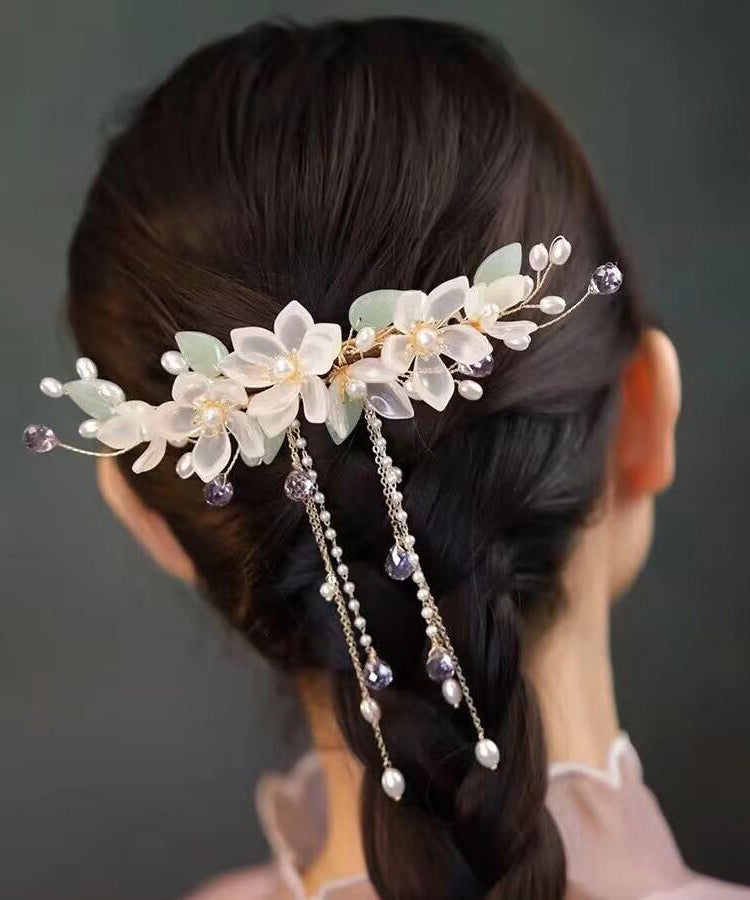 Gold Sterling Silver Overgild Pearl Tassel Hairpin
