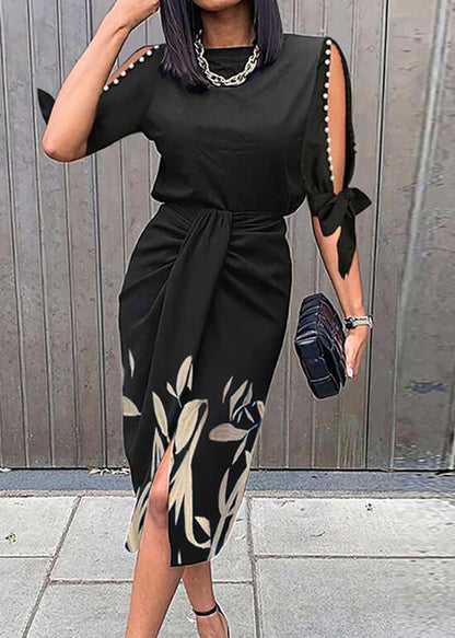 Red Off Shoulder Lace Up Print Dress Summer