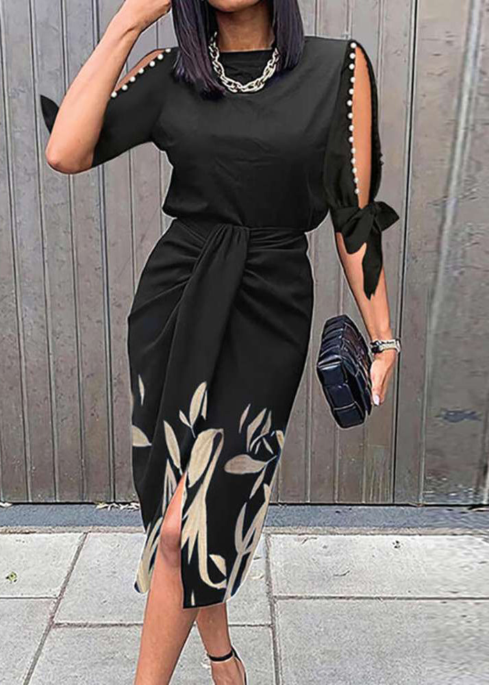 Red Off Shoulder Lace Up Print Dress Summer