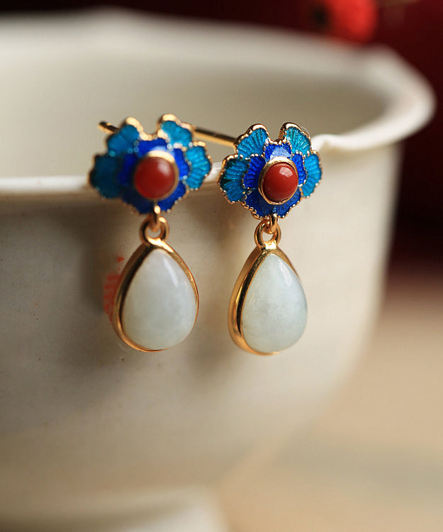Blue Sterling Silver Jade Jadeite Stud Earrings