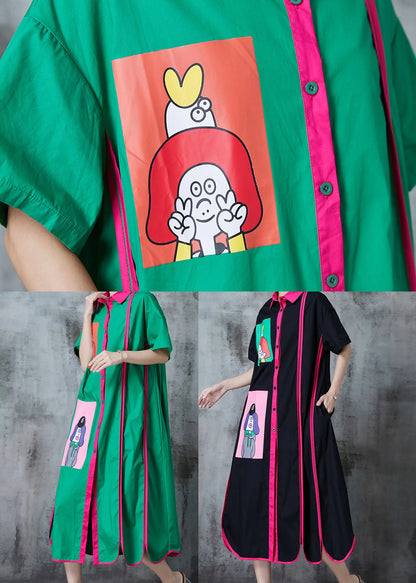 Green Patchwork Cotton a Line Dresses Applique Summer
