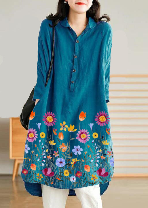 Jade White-crane Linen Linen Shirt Dress