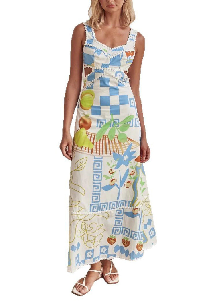 European and American Vacation Style Printed Spaghetti Strap Dress