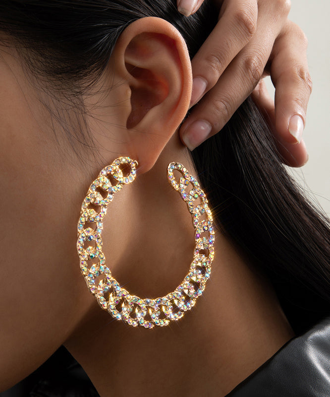 Diy Gold Alloy Inlaid Zircon C Shaped Hoop Earrings