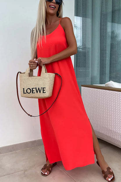 Color Resort Style Spaghetti Strap Backless Maxi Dress