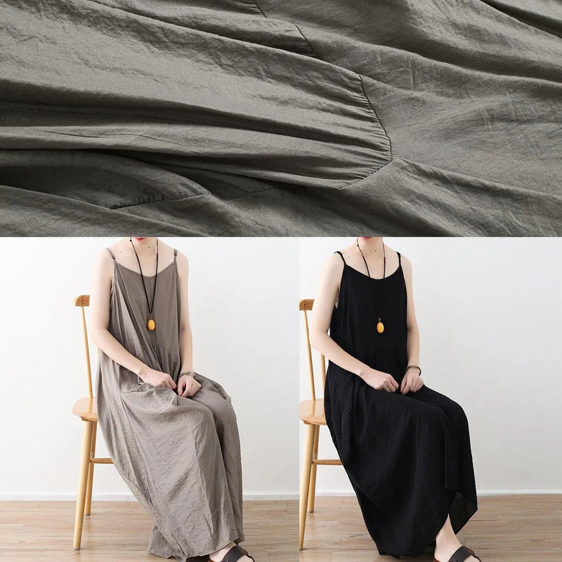 Sleeveless Cotton Long Shirts Linen Gray Kaftan Dress Summer
