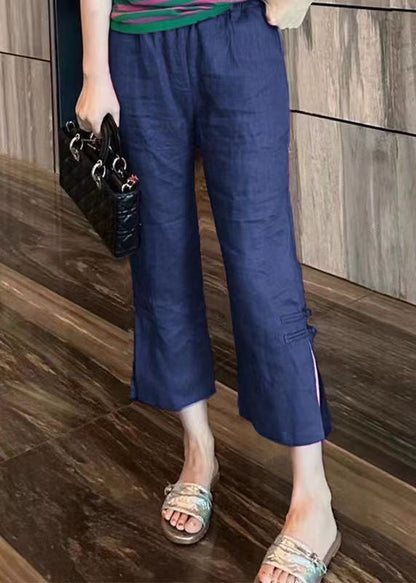 Black Cotton Summer Crop Pants High Waist