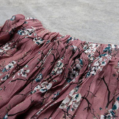 Linen Sundress Elastic Waist Lining Red Pleated Skirts