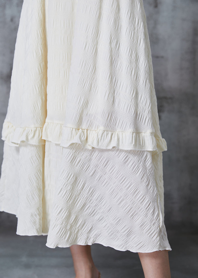 Apricot Ruffled Wrinkled Cotton Spaghetti Strap Dress Summer