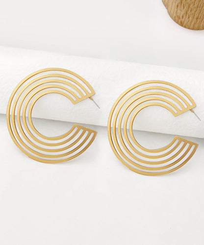 Gold Metal Alloy C-shape Hollow Out Hoop Earrings