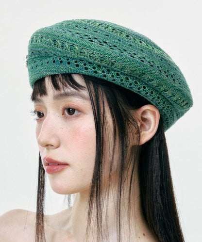 New Green Hollow Out Breathable Knit Beret Hat