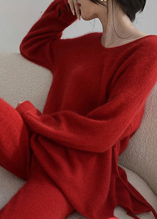 Red Sweaters and Pants Knit 2 Piece Outfit Fall