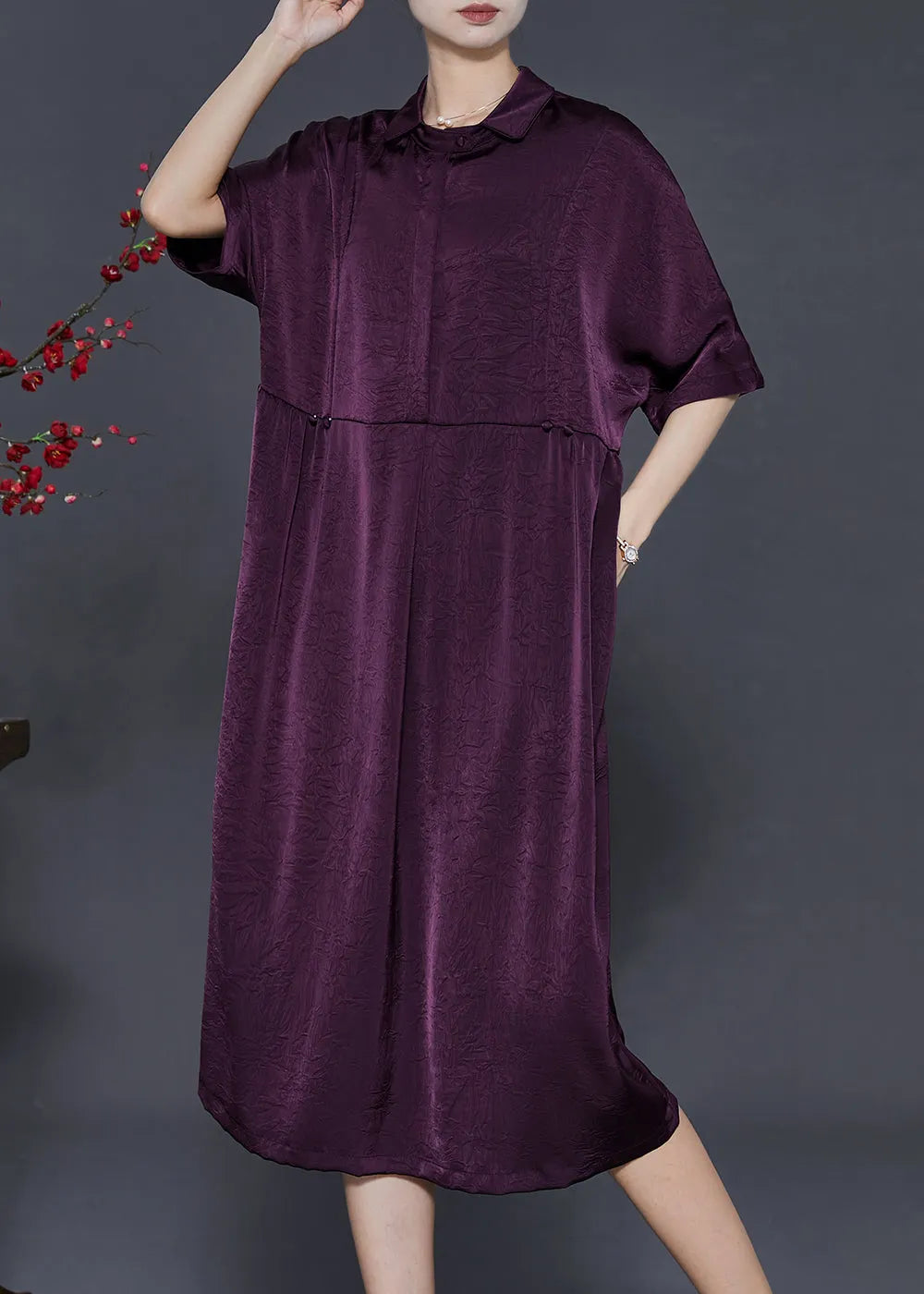 Dull Purple Jacquard Silk Vacation Dresses Summer