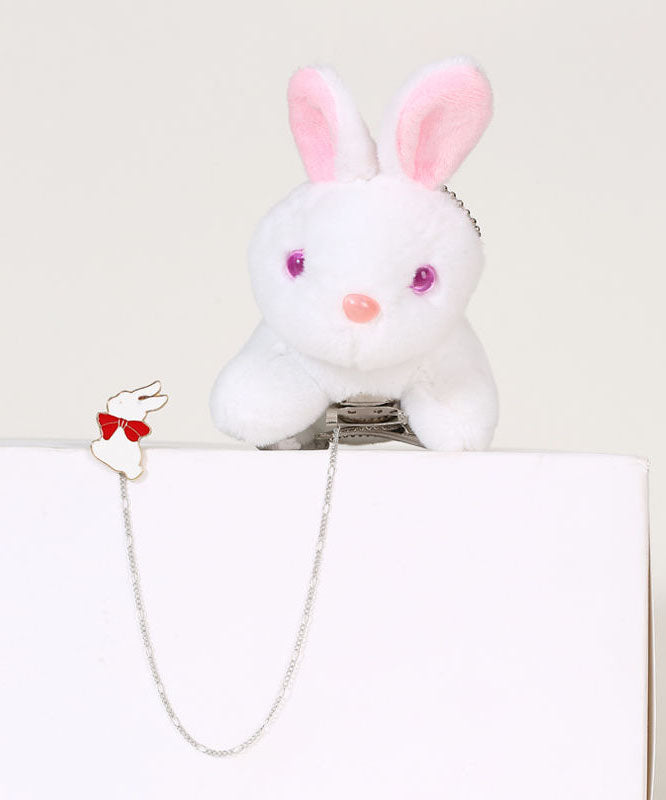 Pink Alloy Chain Plush Rabbit Brooches