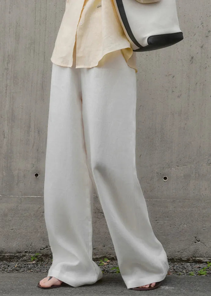 Simple Beige Versatile Linen Wide Leg Pants Summer