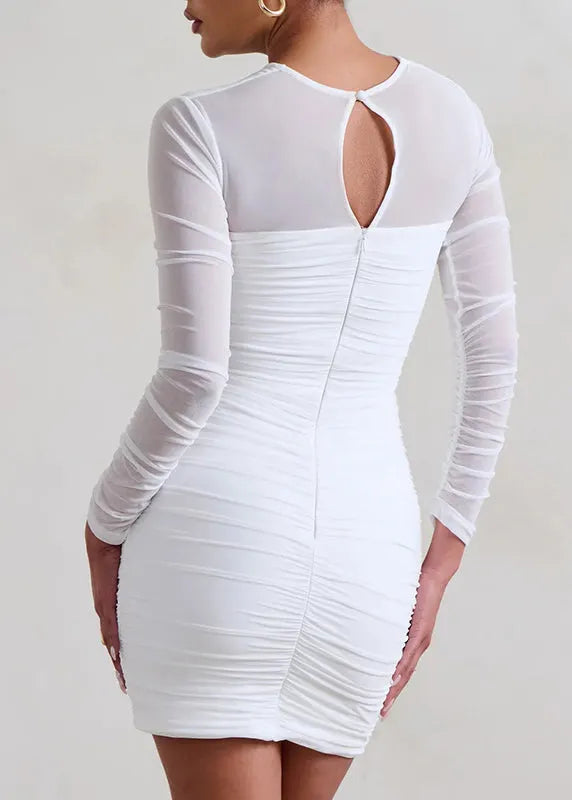 French White Hollow Out Slim Fit Tulle Dresses Summer