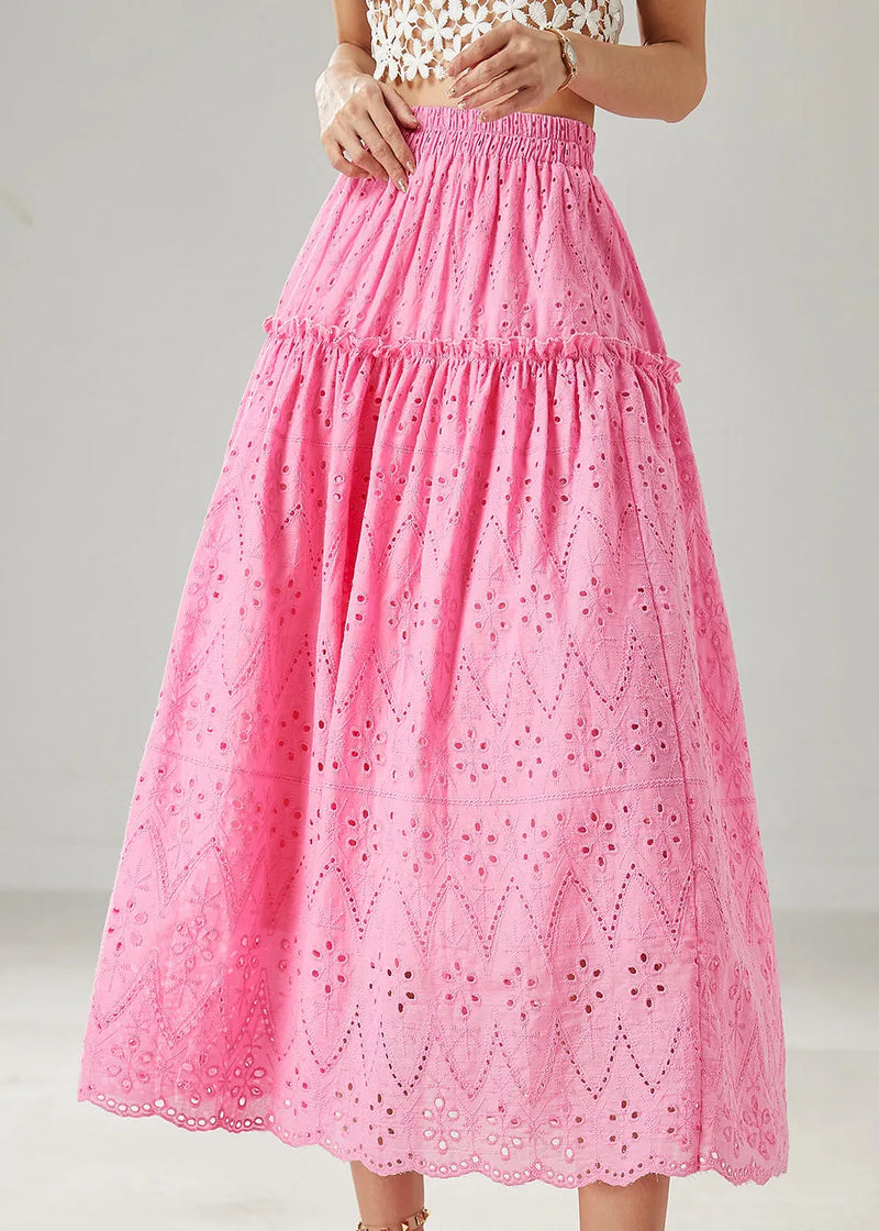 Fine Rose Ruffled Hollow Out Cotton Skirt Summer