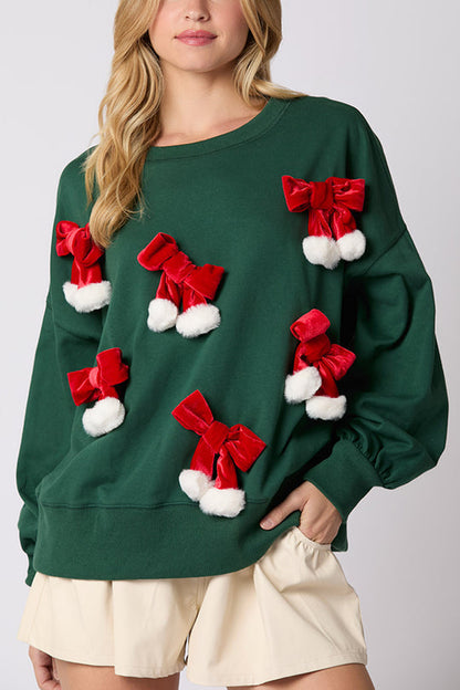 Christmas Bow Decorated Casual Long-Sleeve Sweatshirt