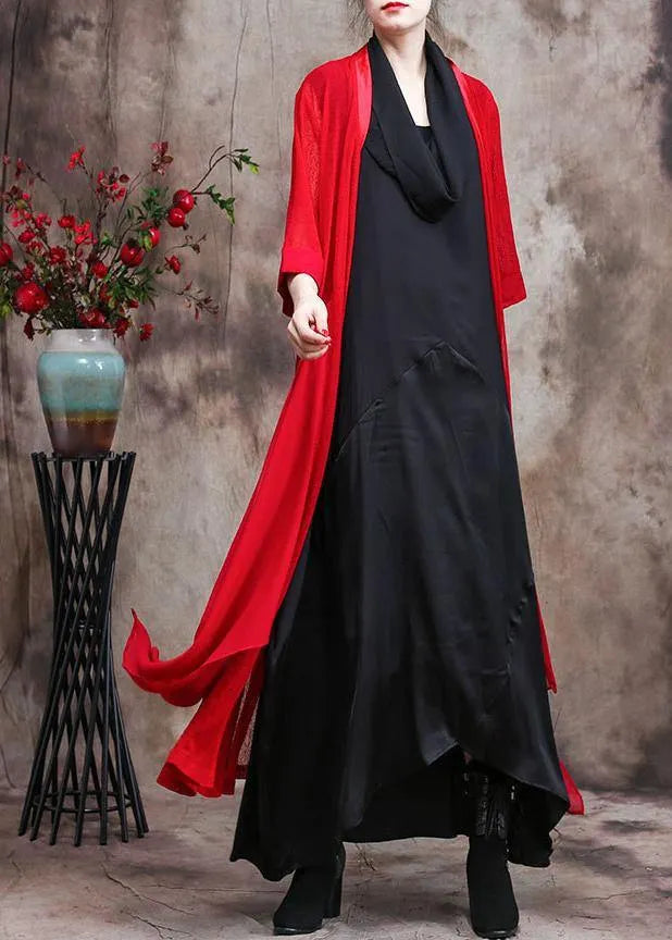 Red Quality Long Chiffon Cardigan Coats Photography Asymmetric Outwears