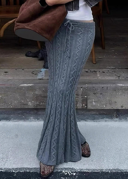 Grey Tie Waist Knit Wraped Skirts Spring