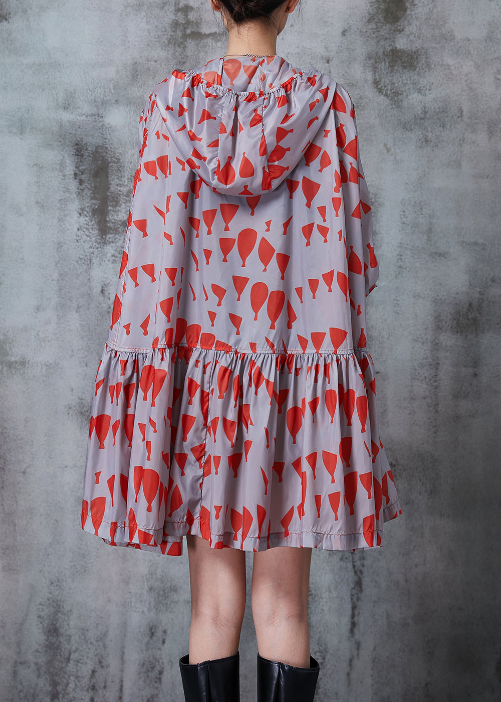 Red Hooded Print Spandex Coats Fall