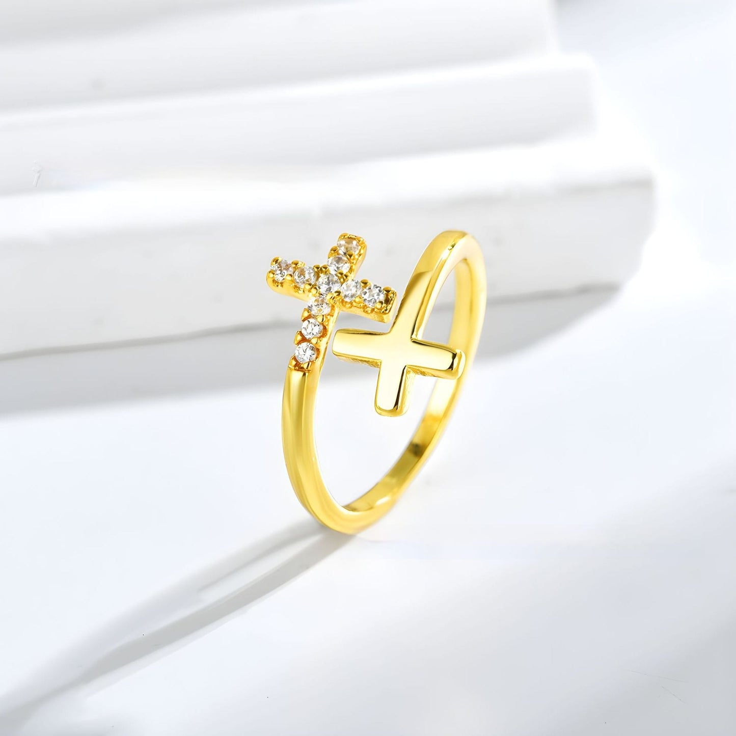 Holy Double Cross Ring - (adjustable)