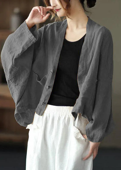 Fine Grey Bat Wing Sleeve Pockets Coat Short