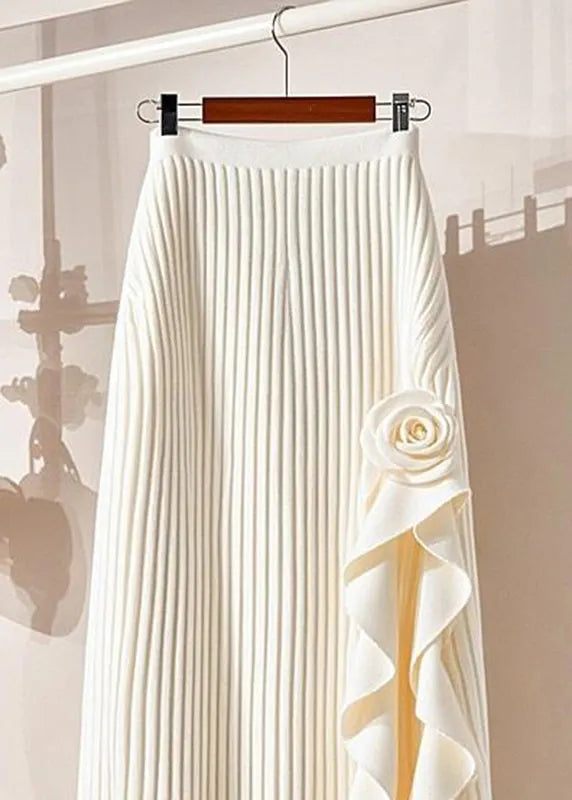 Organic Beige Striped Patchwork Knit Maxi Skirt Spring