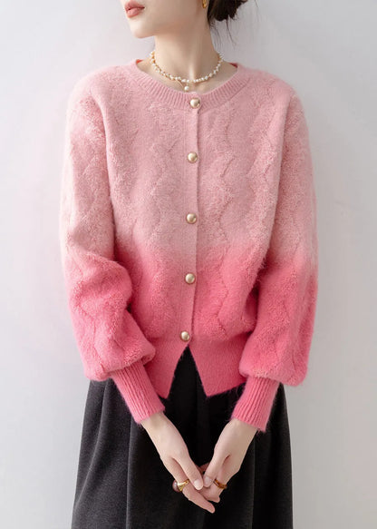 Italian Gradient Pink Warm Knit Cardigans Winter