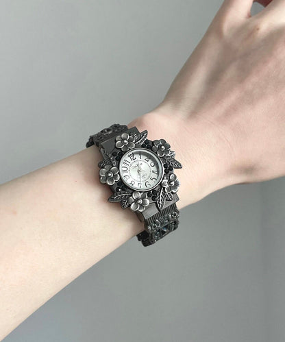 Black Alloy Relief Flowers Watches