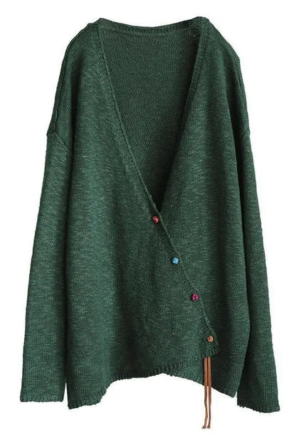 Knitted Retro Pure Color V-neck Sweater Coat
