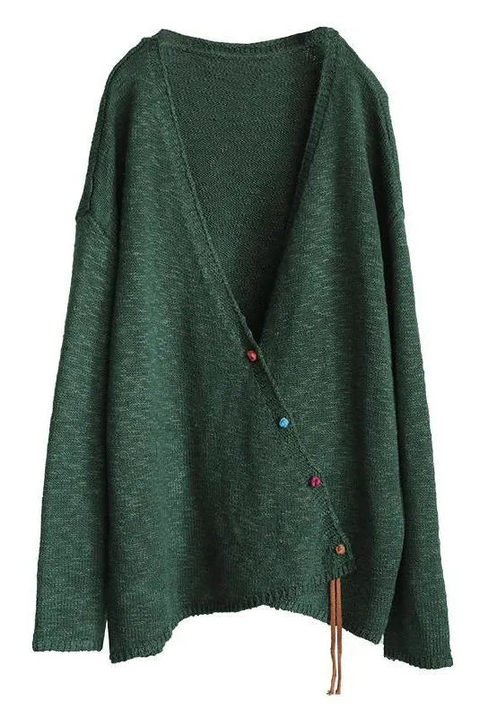 Knitted Retro Pure Color V-neck Sweater Coat